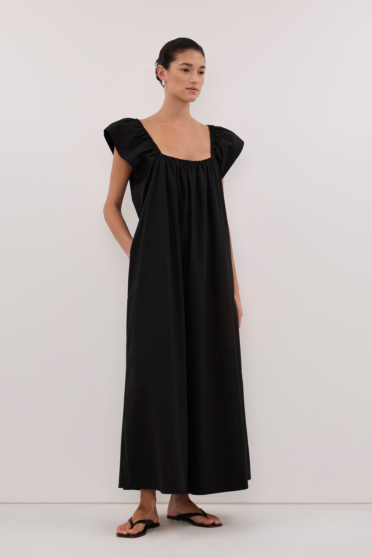 KATE BLACK COTTON MIDI DRESS
