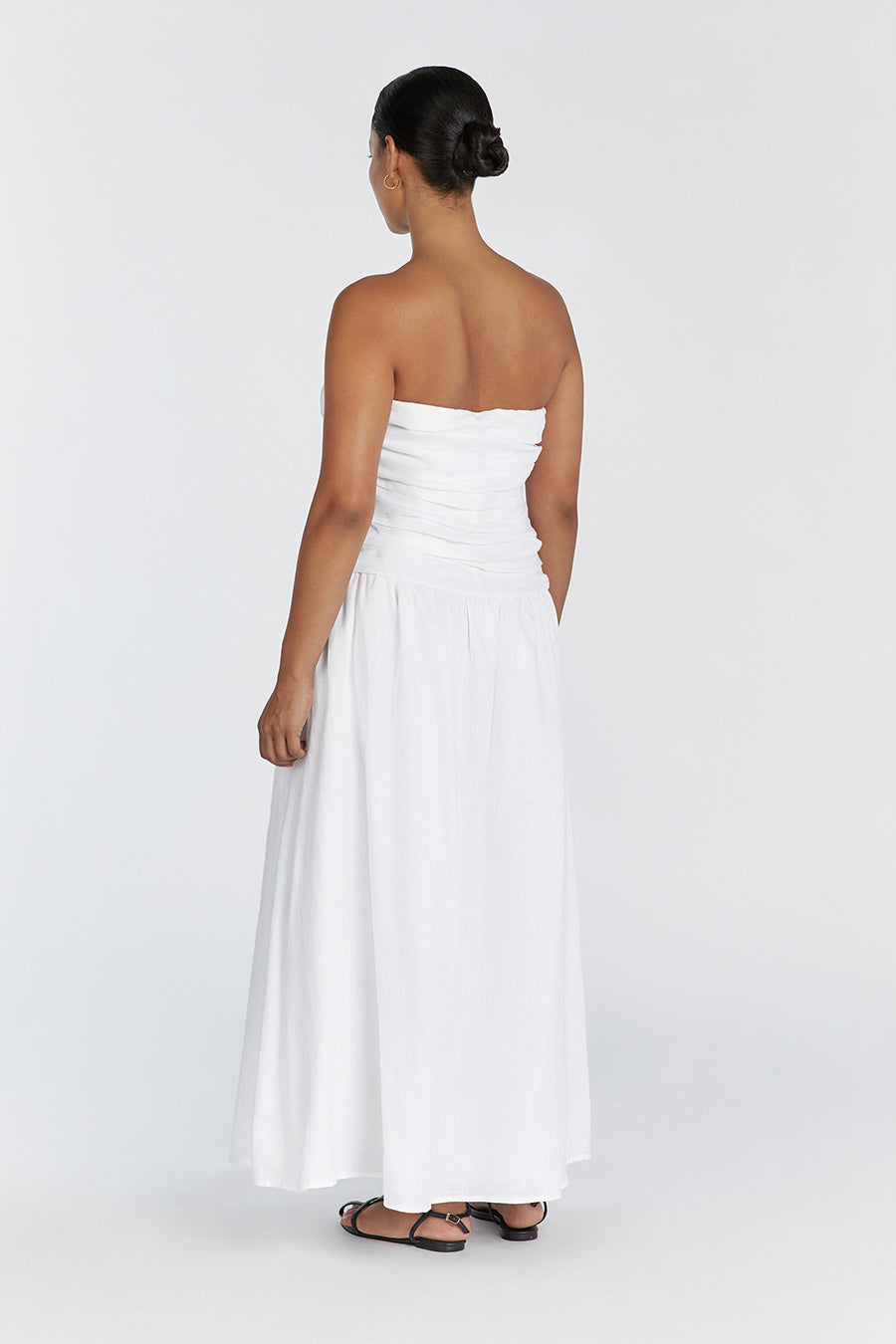 CATANIA WHITE LINEN STRAPLESS MIDI DRESS