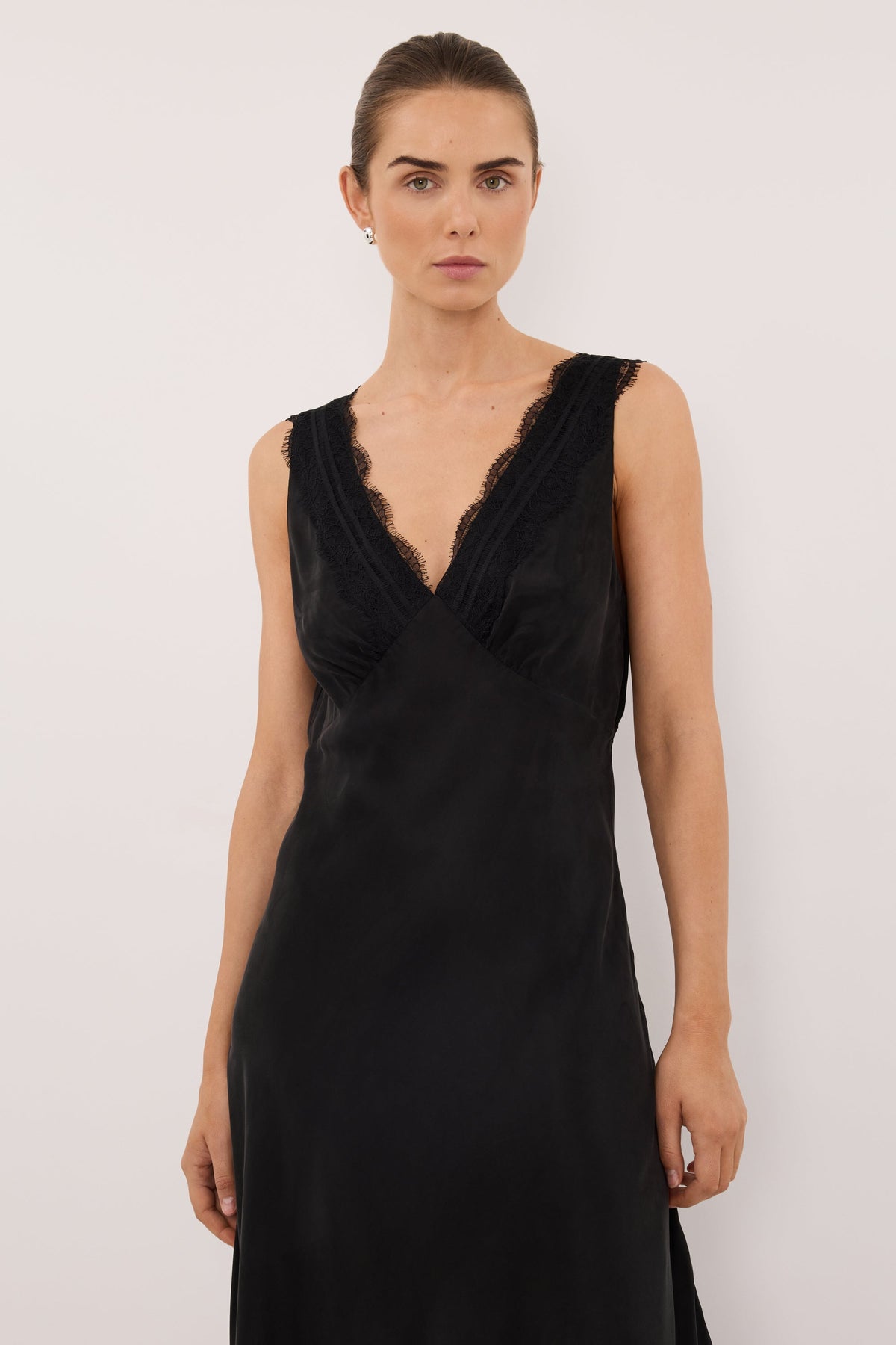 ANDREA BLACK CUPRO MIDI DRESS