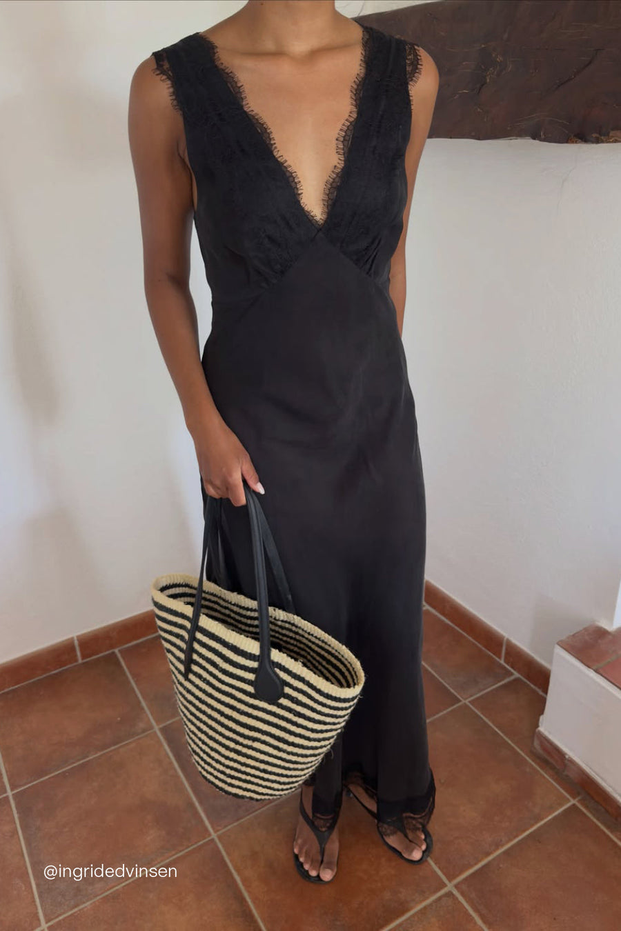 ANDREA BLACK CUPRO MIDI DRESS