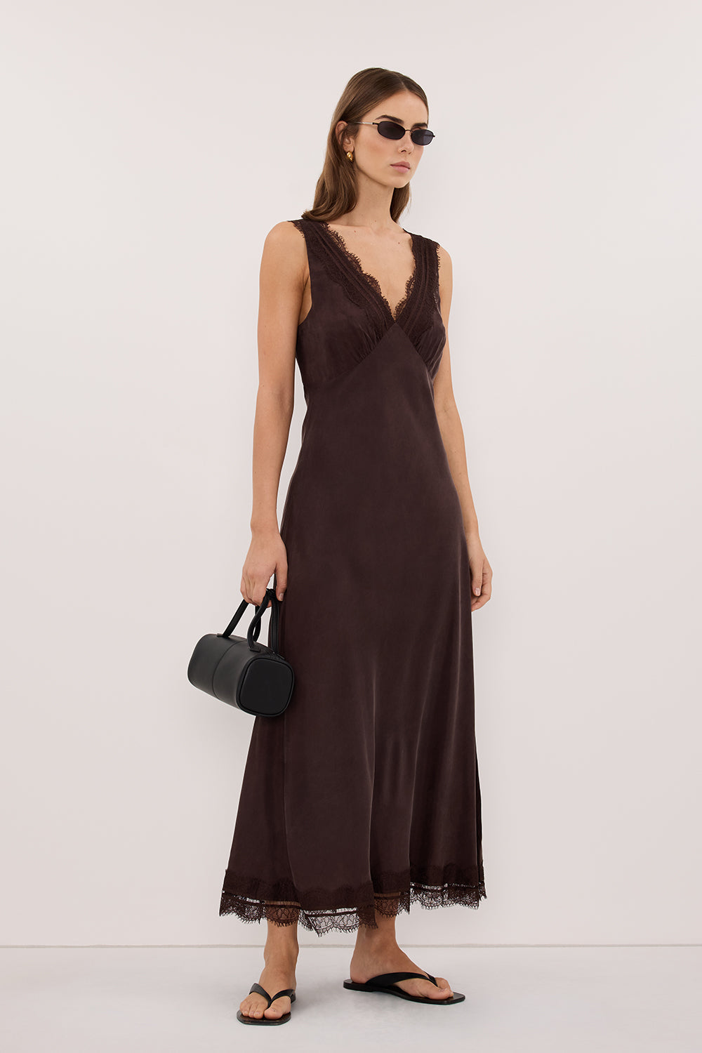 ANDREA PLUM CHOC CUPRO MIDI DRESS
