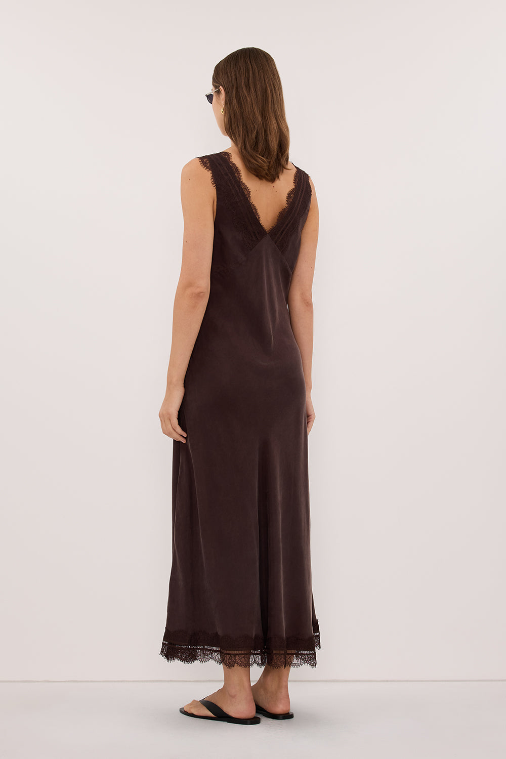 ANDREA PLUM CHOC CUPRO MIDI DRESS