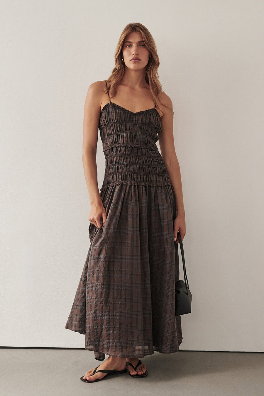PETRA CHOC CHECK MIDI DRESS