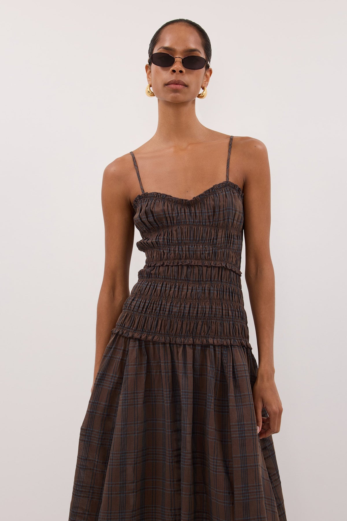 PETRA CHOC CHECK MIDI DRESS