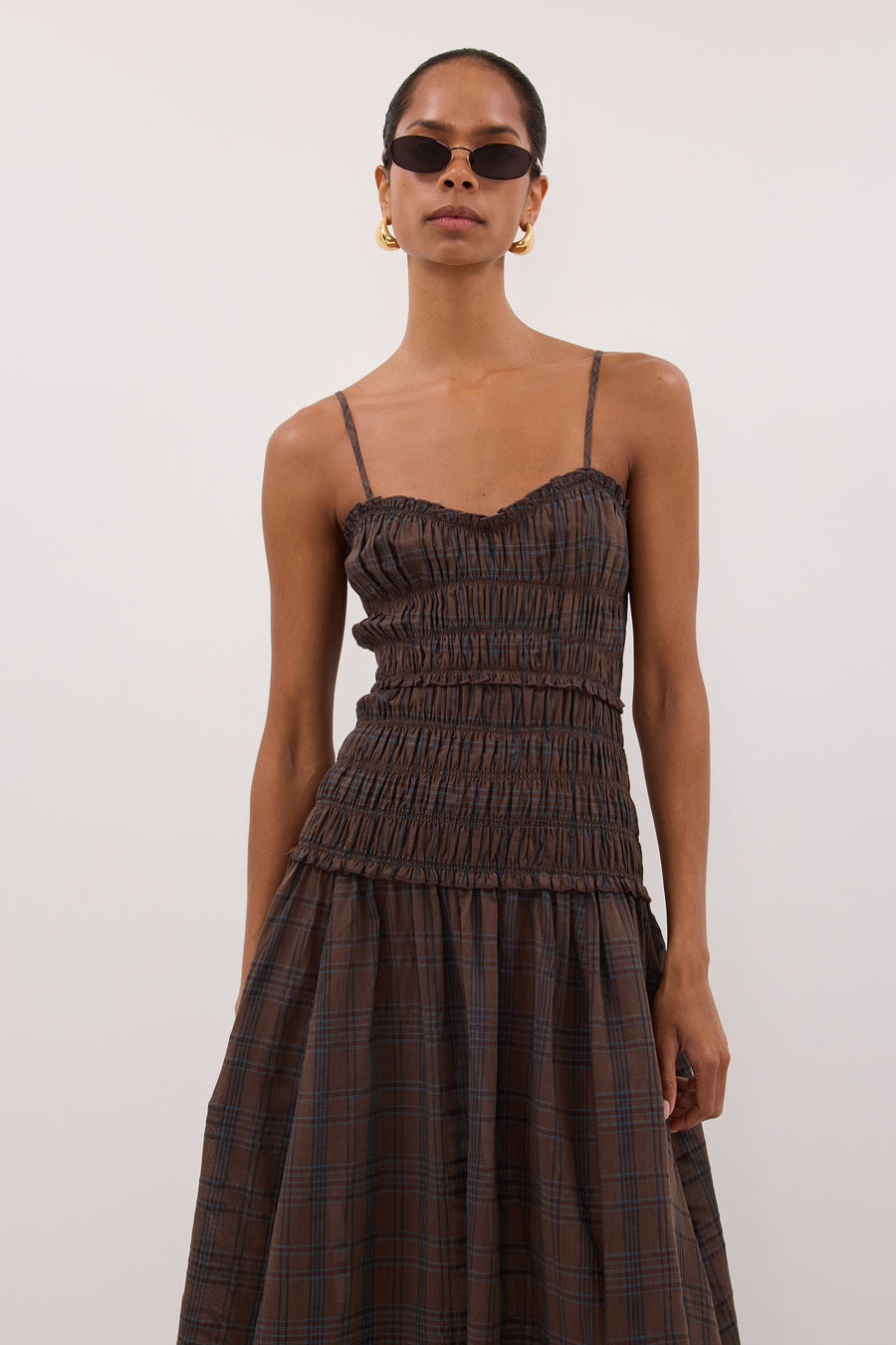 PETRA CHOC CHECK MIDI DRESS