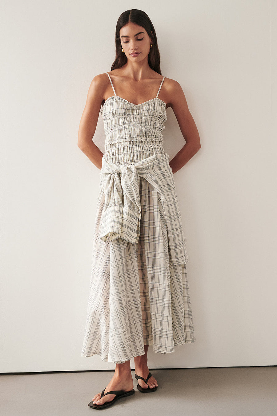 PETRA OFF WHITE CHECK MIDI DRESS