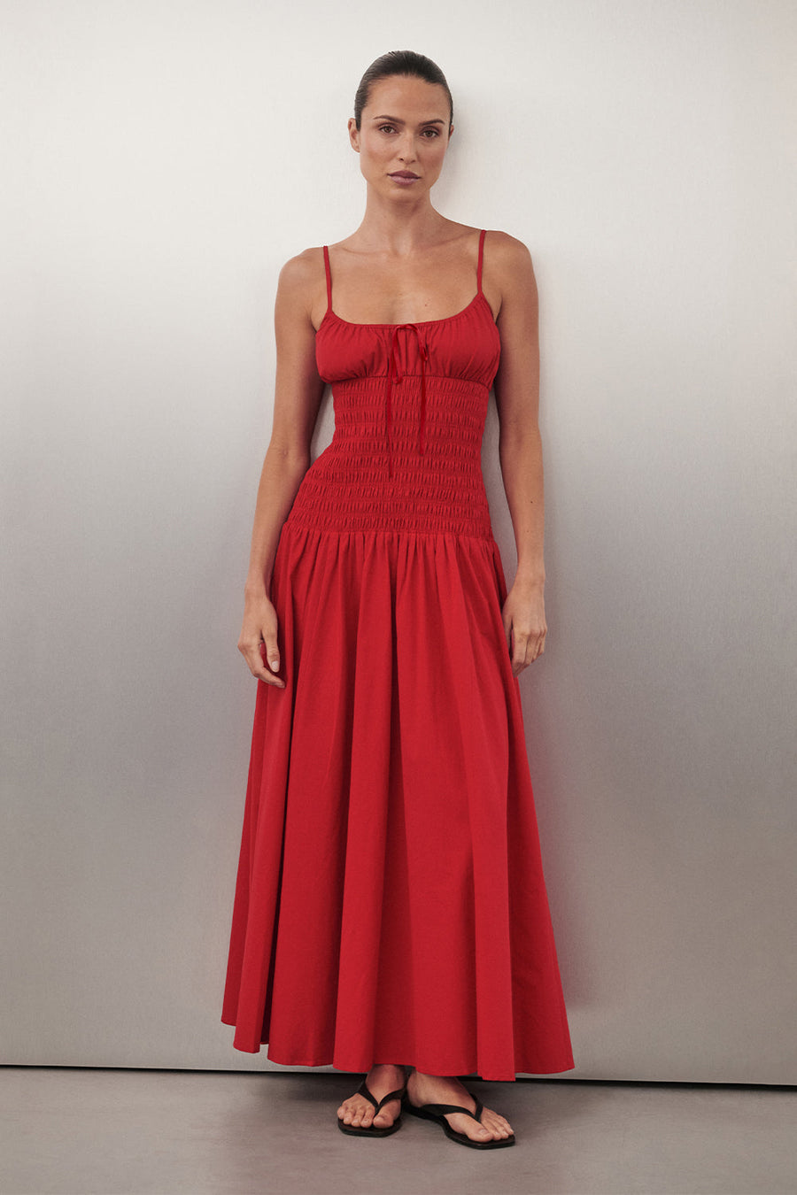 PALOMA RED COTTON MIDI DRESS