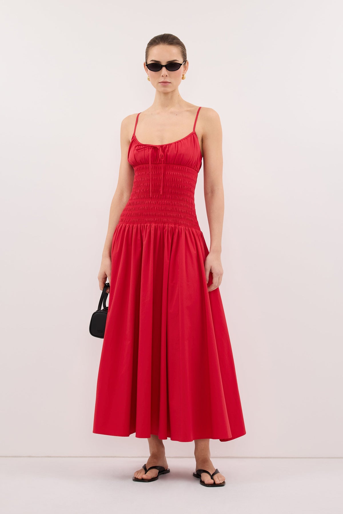 PALOMA RED COTTON MIDI DRESS