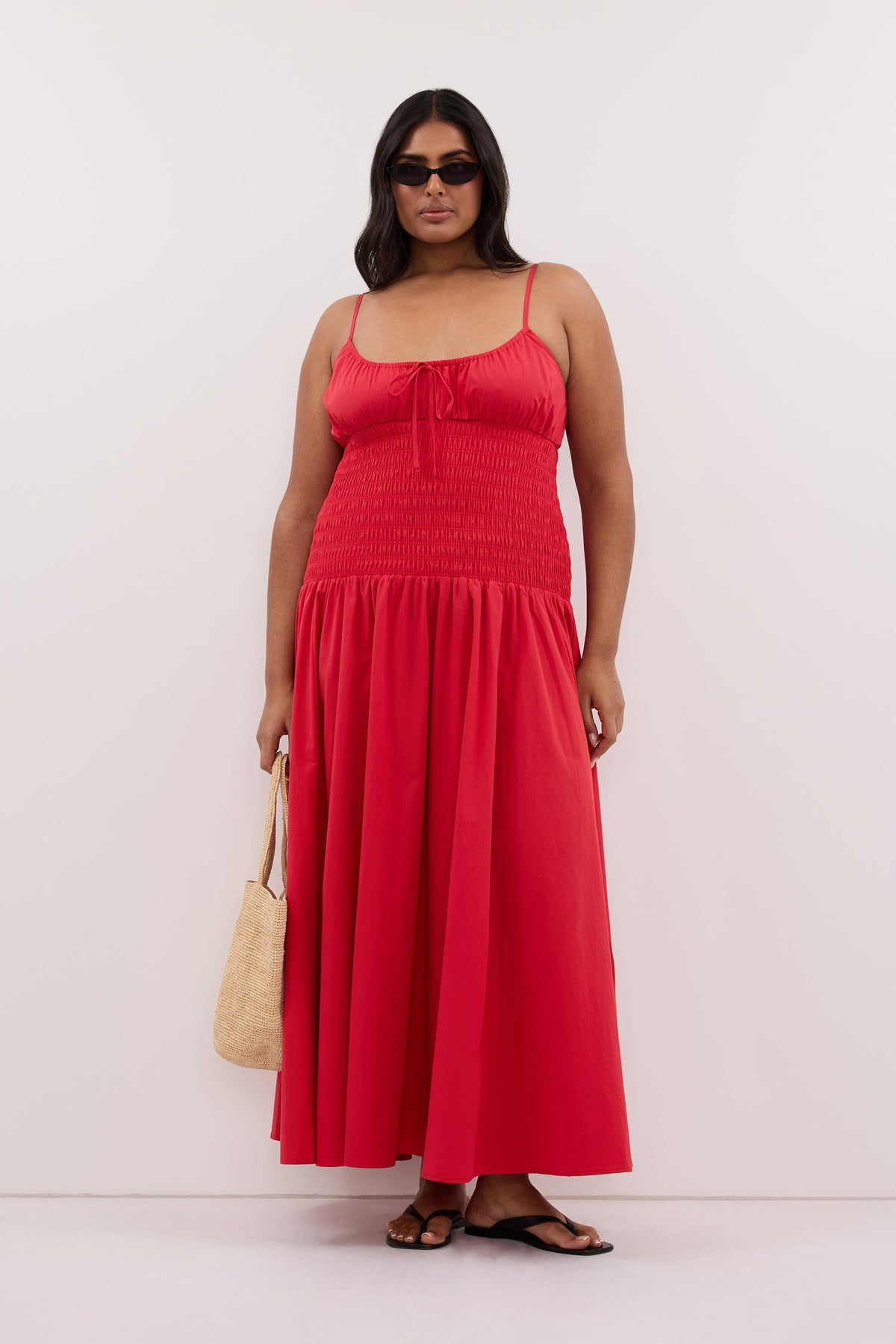 PALOMA RED COTTON MIDI DRESS