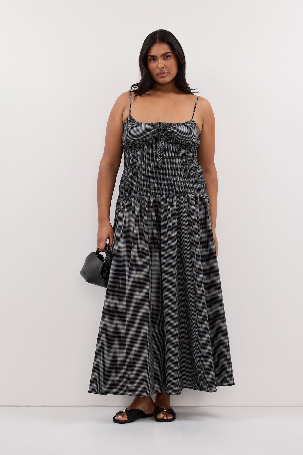 LILA BLACK CHECK MIDI DRESS
