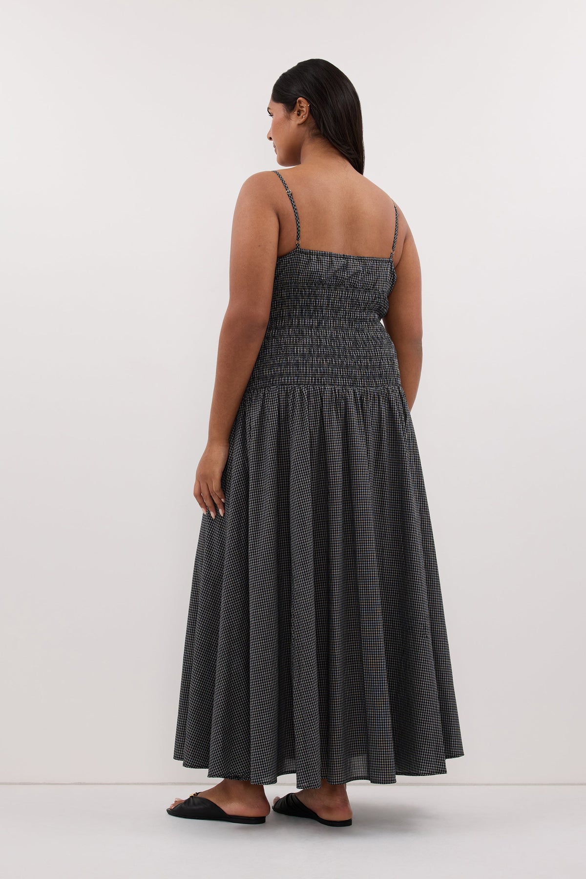 LILA BLACK CHECK MIDI DRESS