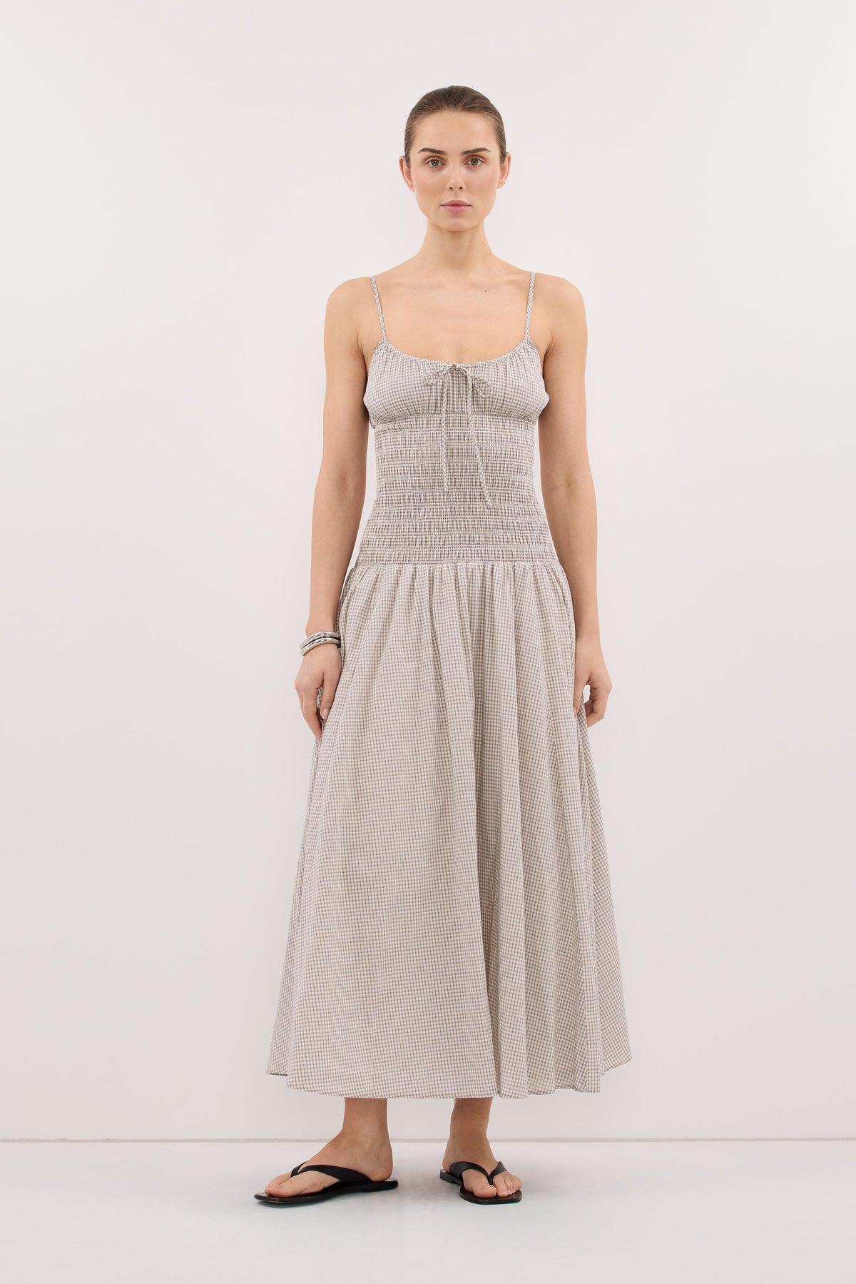 LILA CREAM CHECK MIDI DRESS
