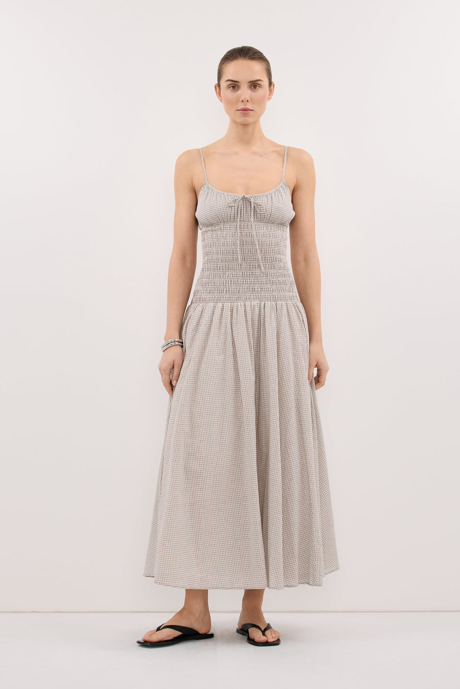 LILA CREAM CHECK MIDI DRESS
