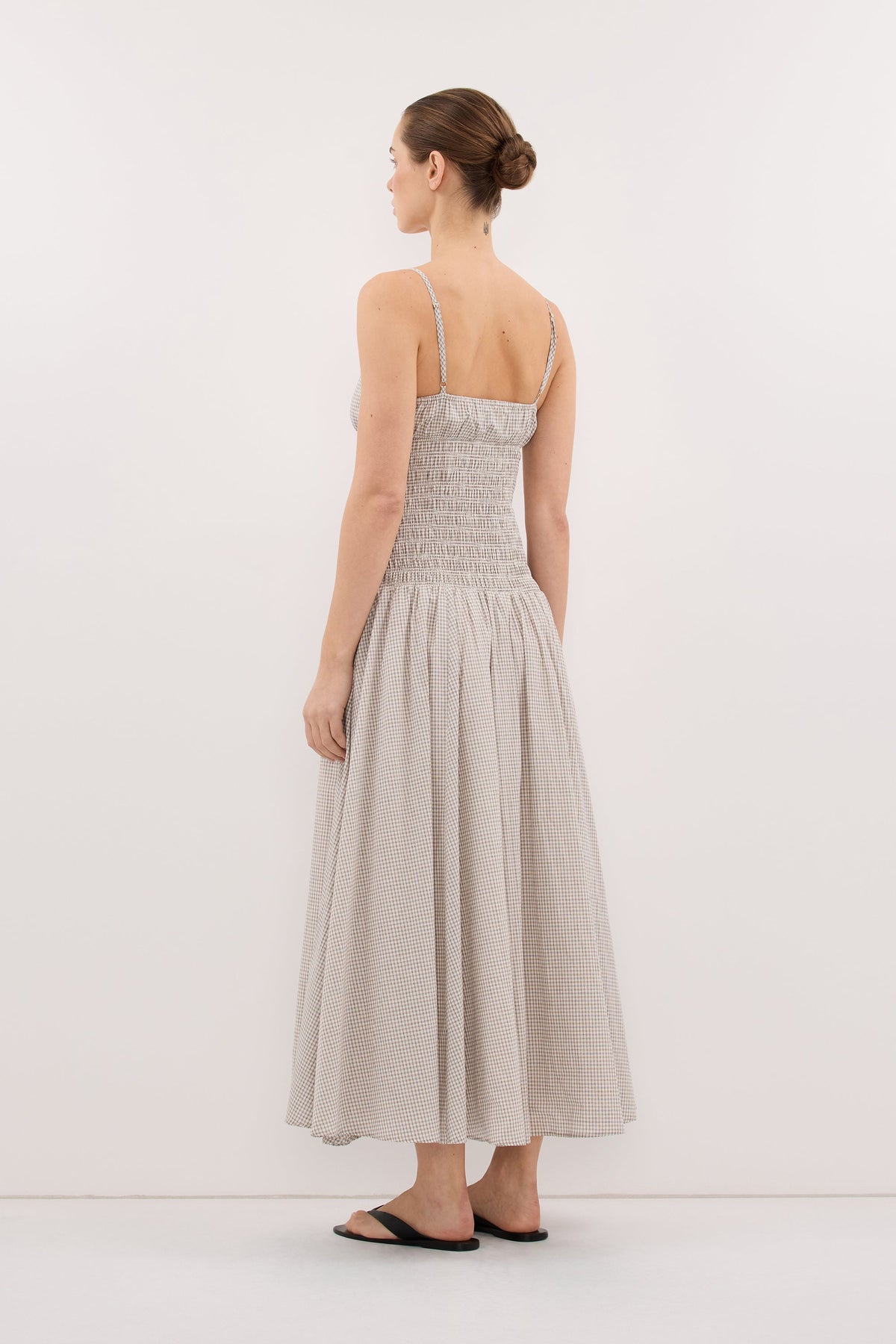 LILA CREAM CHECK MIDI DRESS