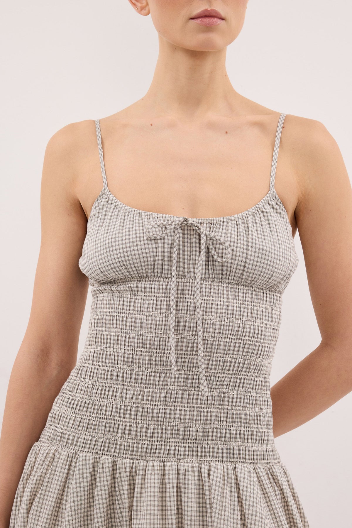 LILA CREAM CHECK MIDI DRESS