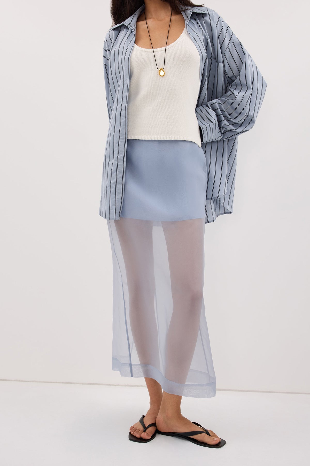 SIAN DUSTY BLUE SILK ORGANZA MIDI SKIRT