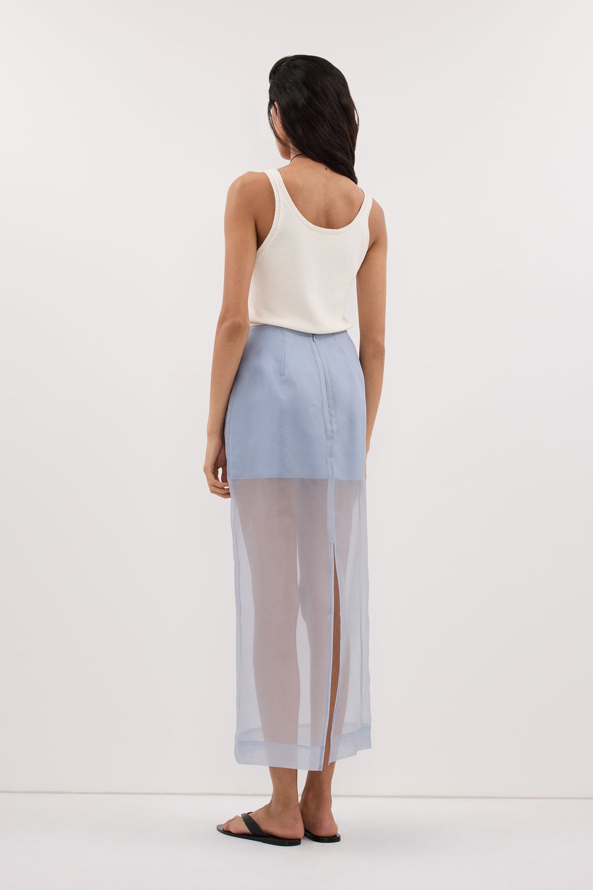 SIAN DUSTY BLUE SILK ORGANZA MIDI SKIRT