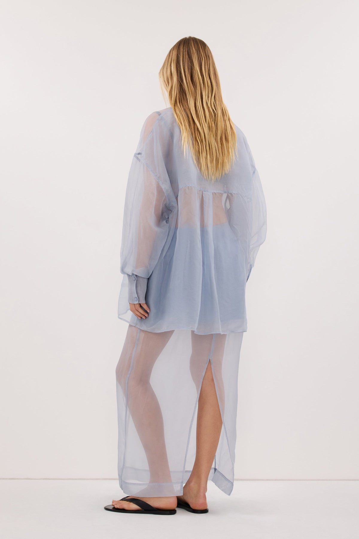 SIAN DUSTY BLUE SILK ORGANZA MIDI SKIRT