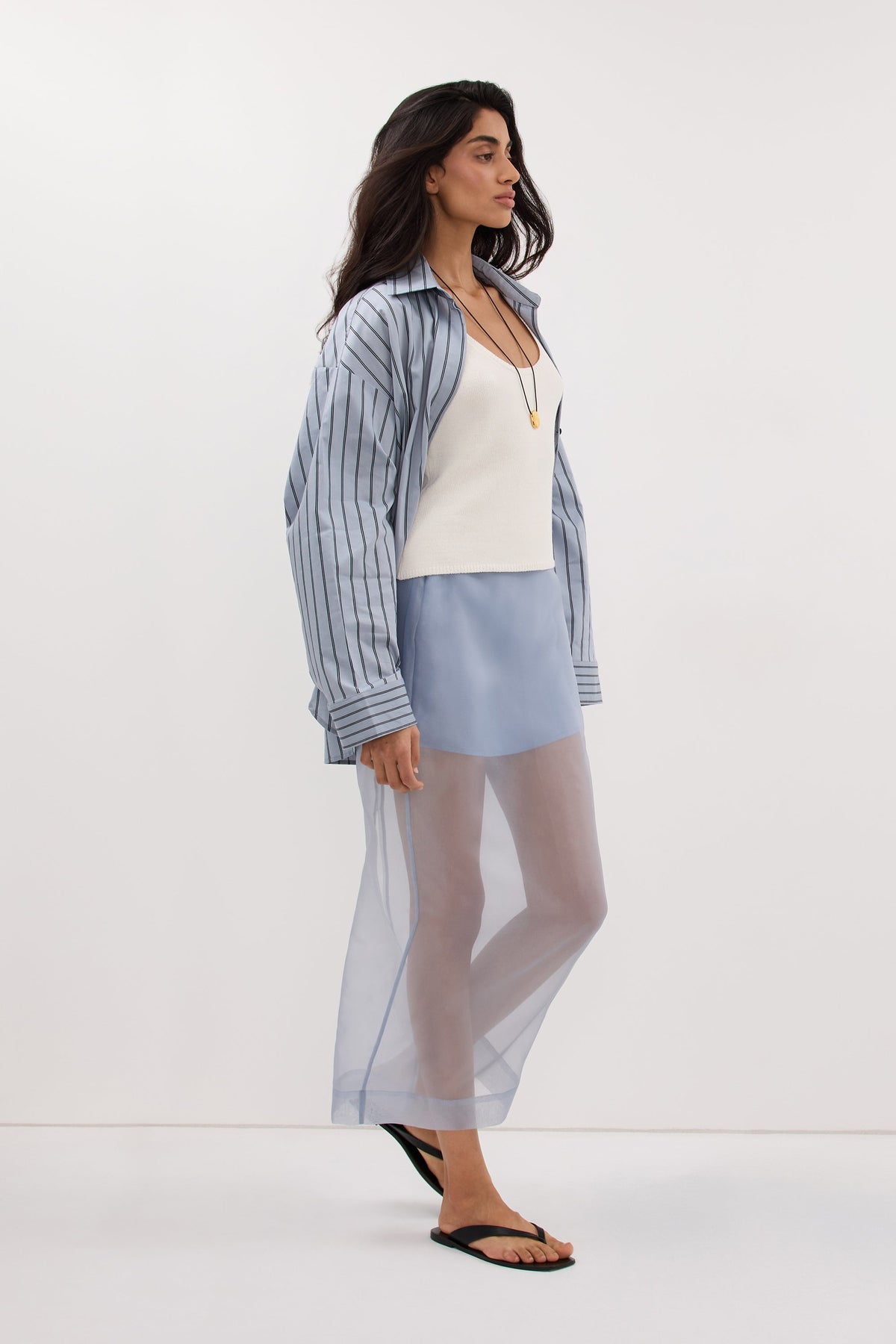 SIAN DUSTY BLUE SILK ORGANZA MIDI SKIRT