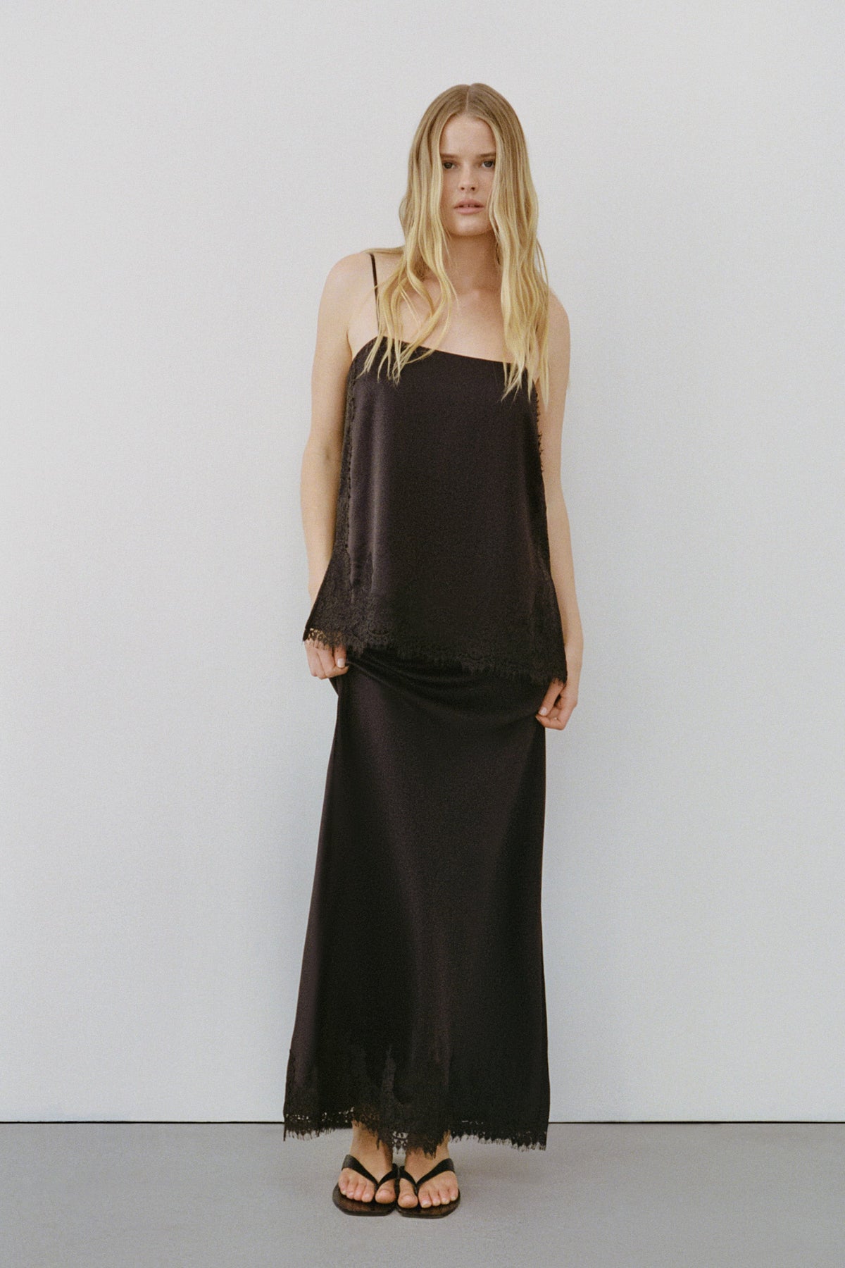 SELENE ESPRESSO SATIN MIDI SKIRT