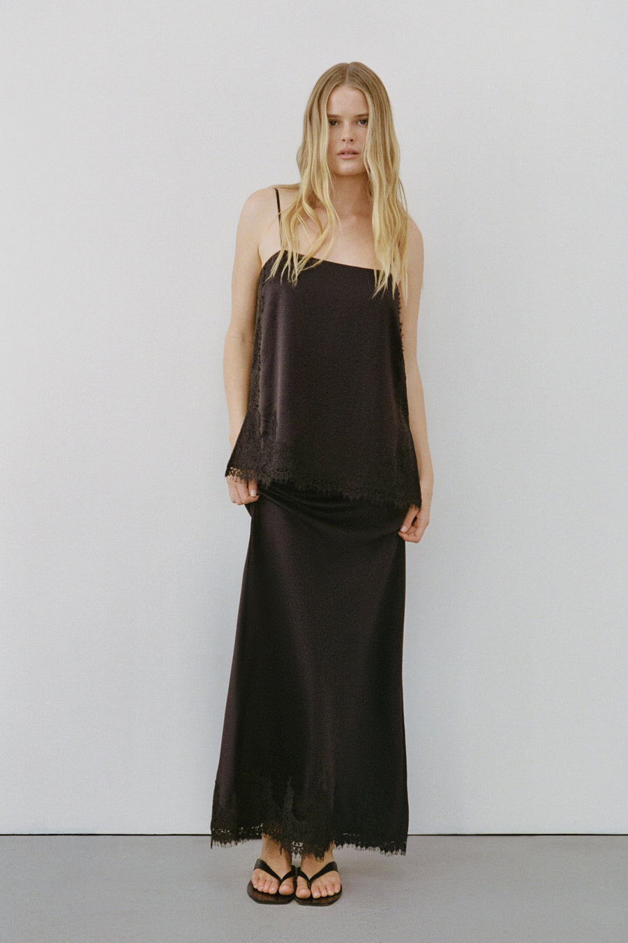 SELENE ESPRESSO SATIN MIDI SKIRT