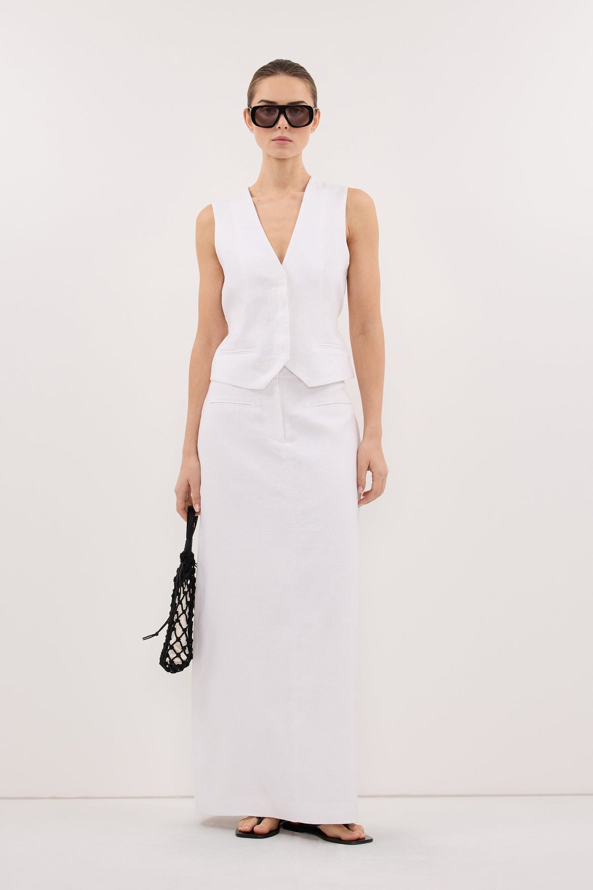 WINONA WHITE LINEN MIDI SKIRT
