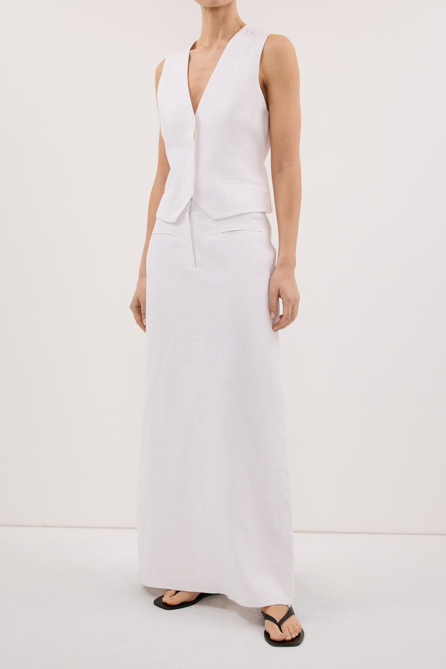 WINONA WHITE LINEN MIDI SKIRT