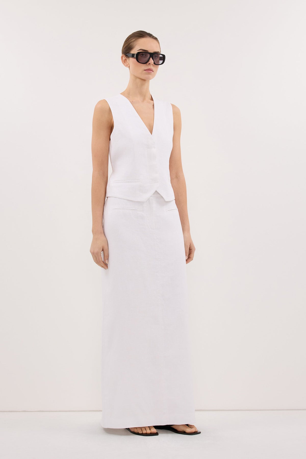WINONA WHITE LINEN MIDI SKIRT