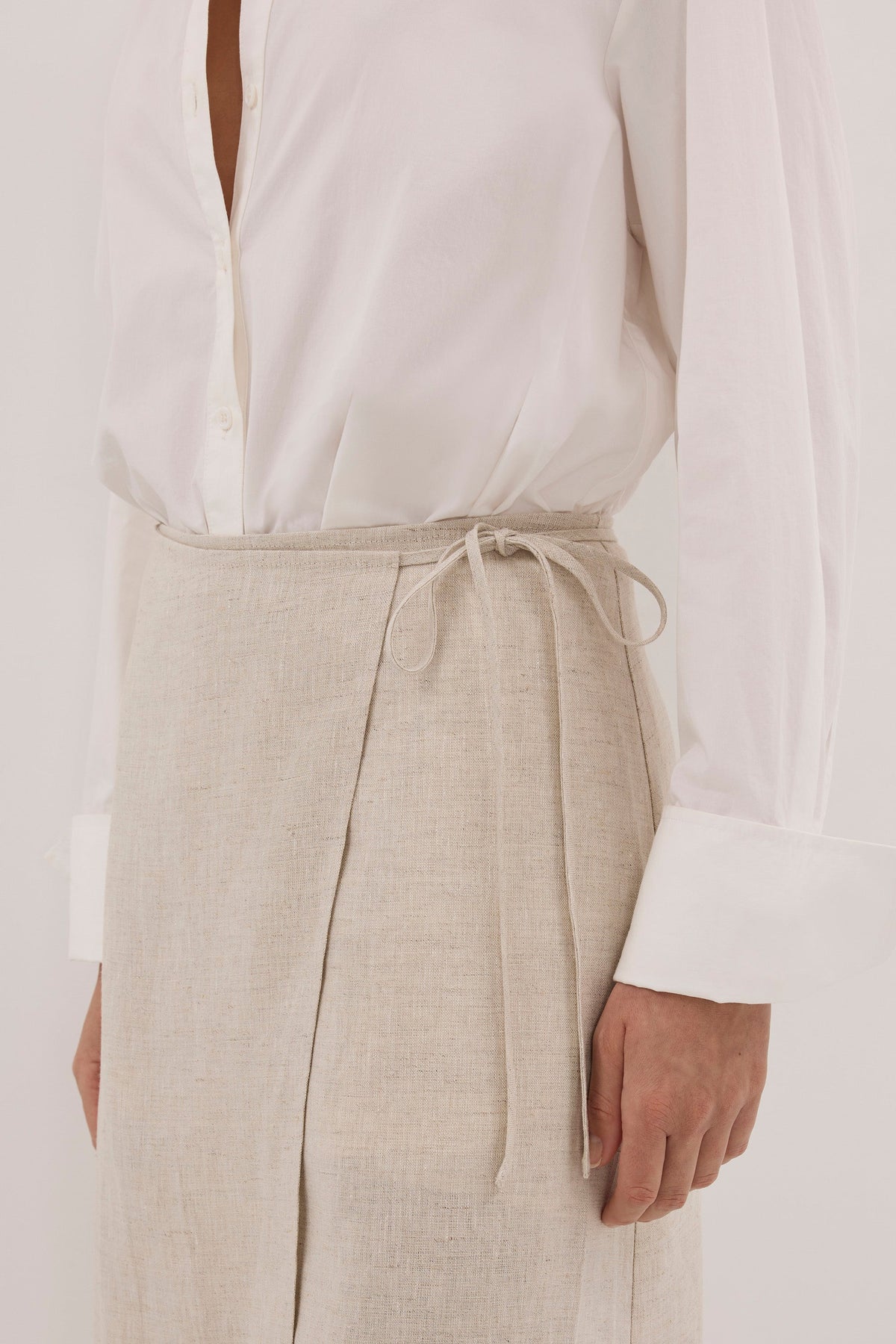 ODETTE NATURAL LINEN WRAP MIDI SKIRT