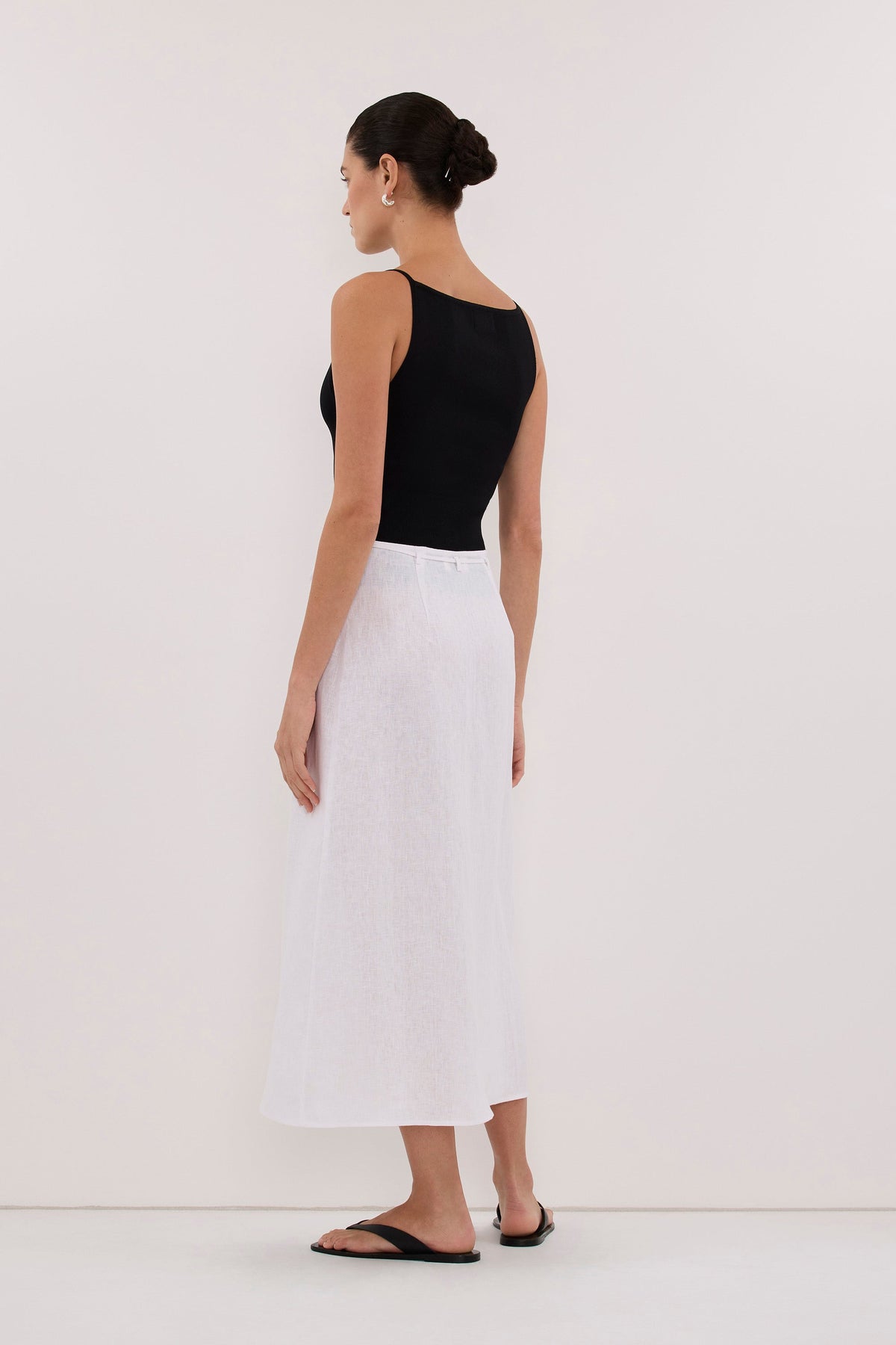 ODETTE WHITE LINEN WRAP MIDI SKIRT