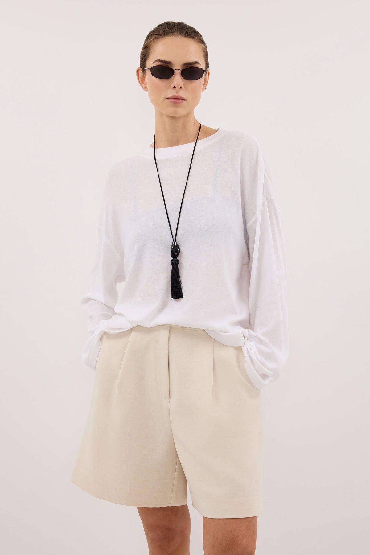 SOLENE CREAM BERMUDA SHORT