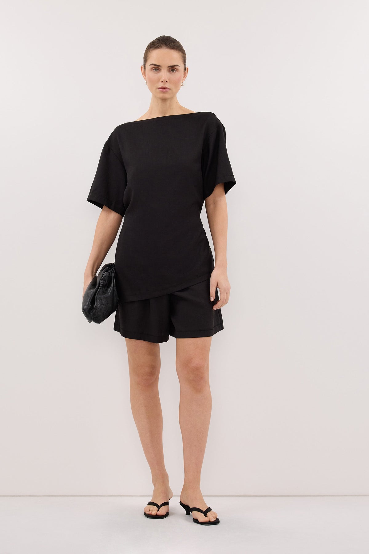 CALIA BLACK DRAWSTRING BERMUDA SHORT
