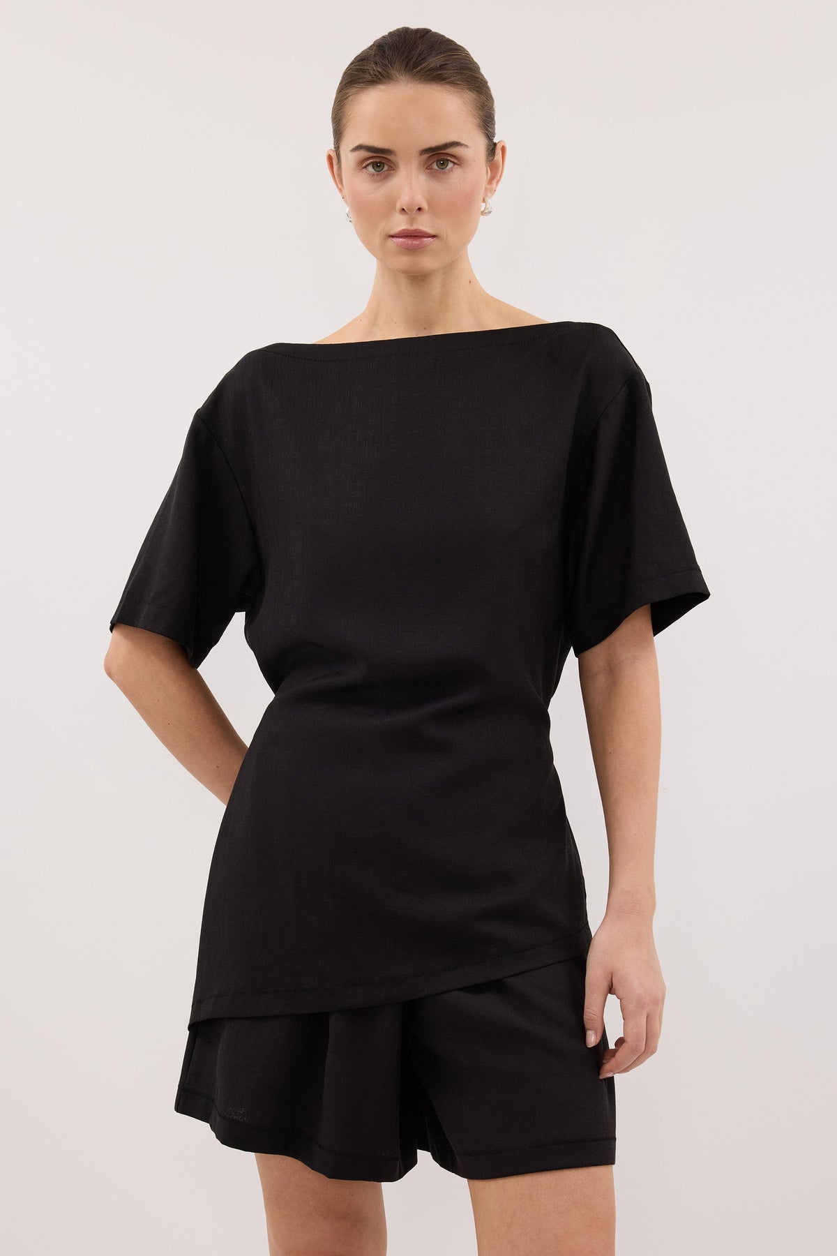 CALIA BLACK DRAWSTRING BERMUDA SHORT