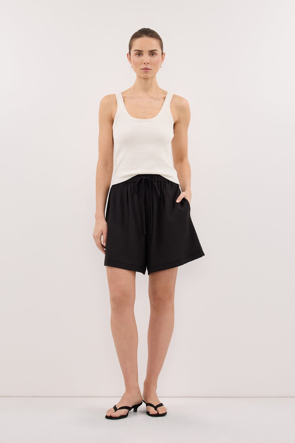 CALIA BLACK DRAWSTRING BERMUDA SHORT