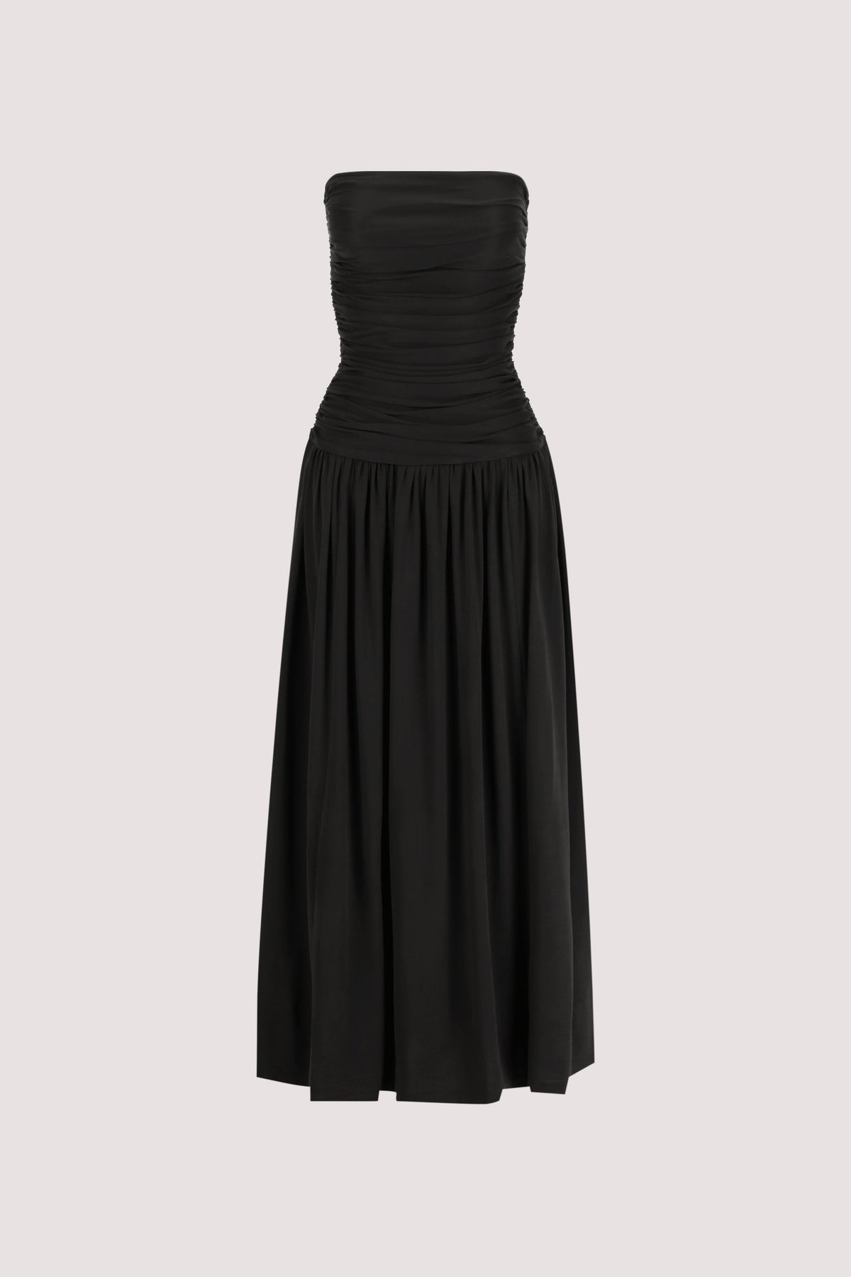 SHARI BLACK STRAPLESS BANDEAU MIDI DRESS