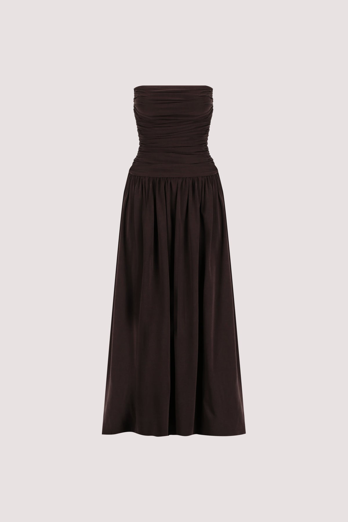 SHARI BURNT CHOC STRAPLESS BANDEAU MIDI DRESS