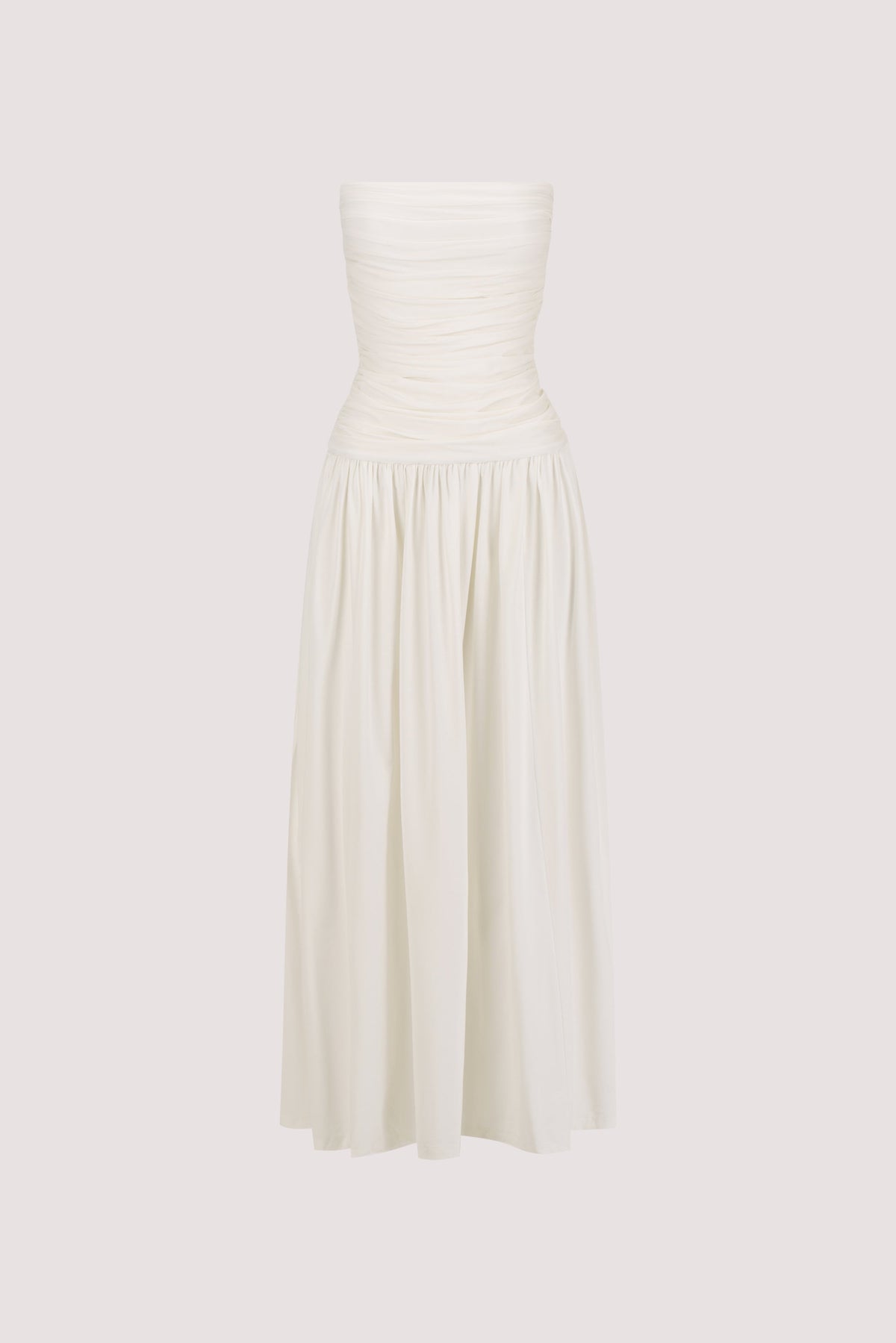 SHARI OFF WHITE STRAPLESS BANDEAU MIDI DRESS