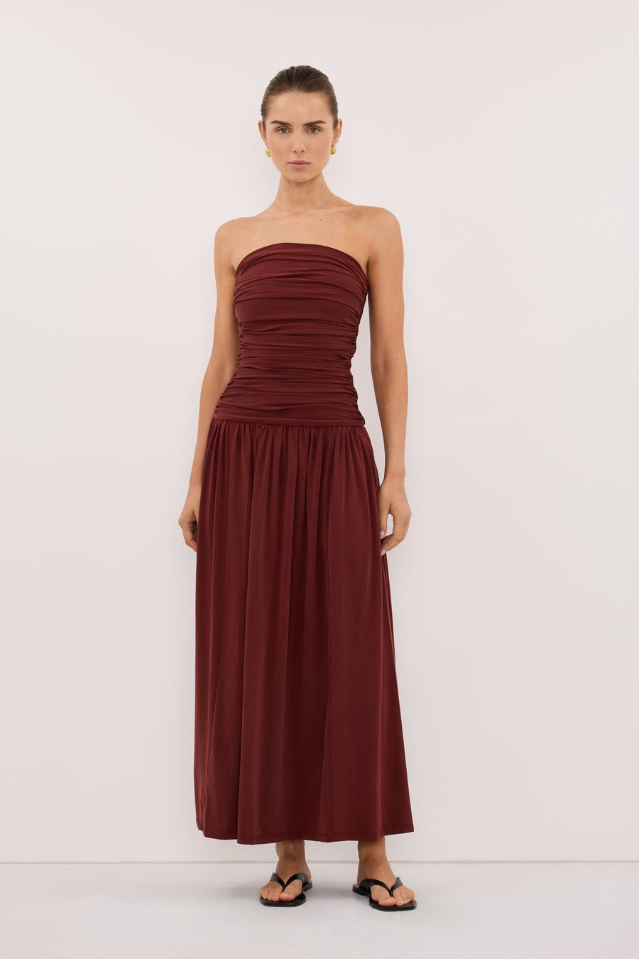 SHARI SAHARA STRAPLESS BANDEAU MIDI DRESS