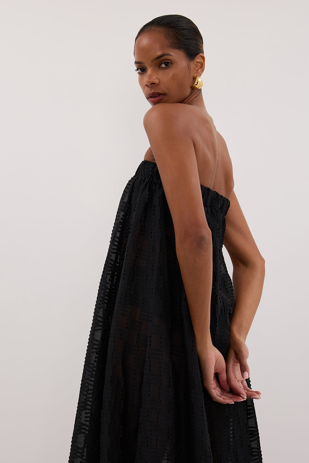 ELBA BLACK SHEER STRAPLESS DRESS