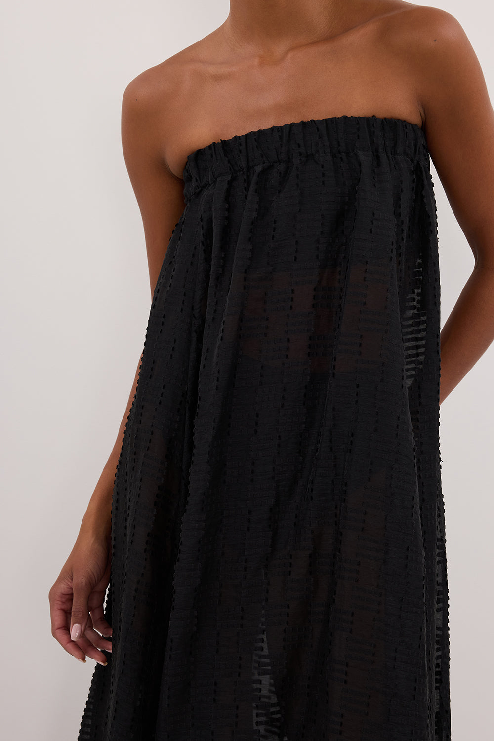 ELBA BLACK SHEER STRAPLESS DRESS