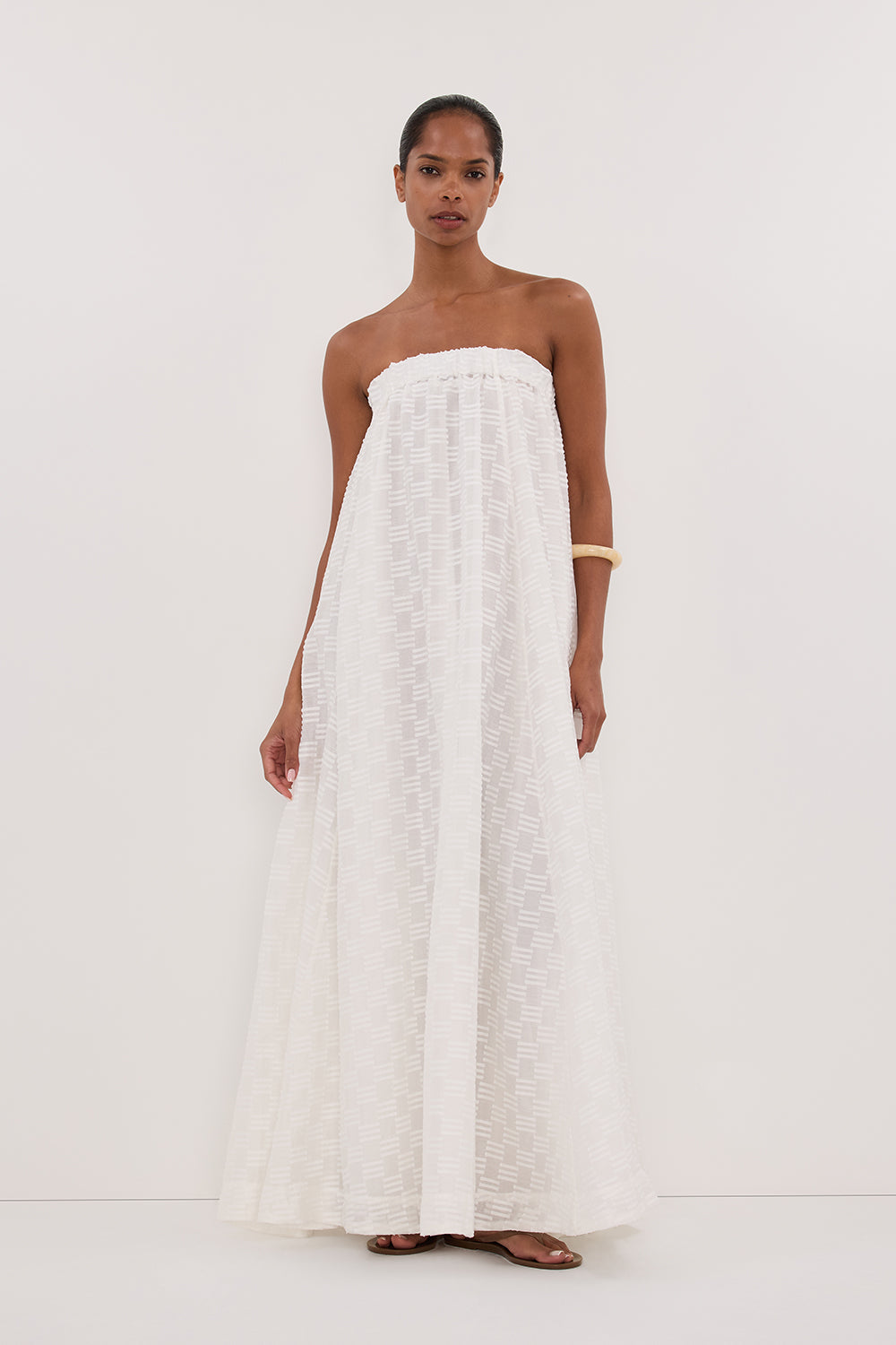 ELBA WHITE SHEER STRAPLESS DRESS