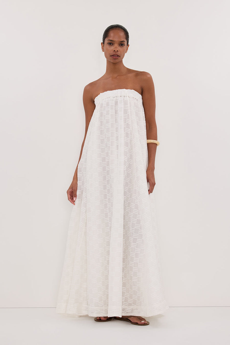 ELBA WHITE SHEER STRAPLESS DRESS