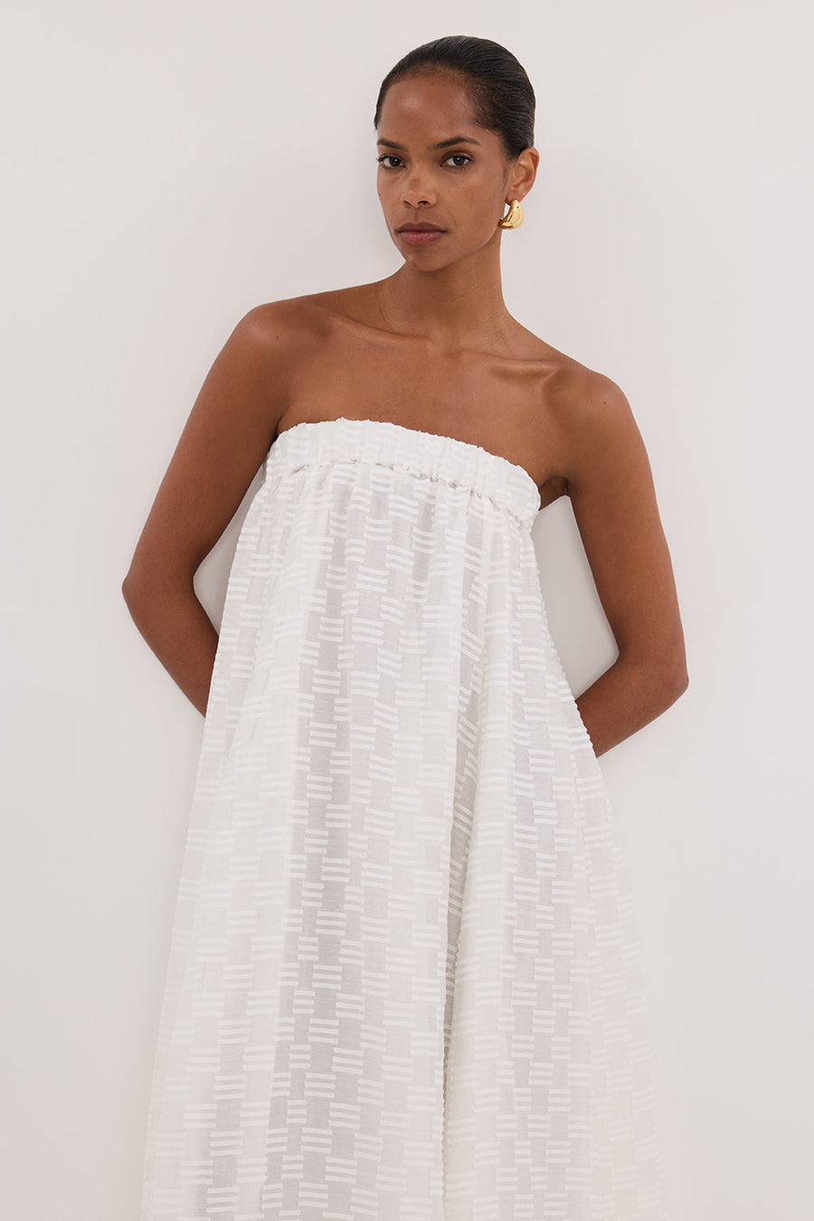 ELBA WHITE SHEER STRAPLESS DRESS