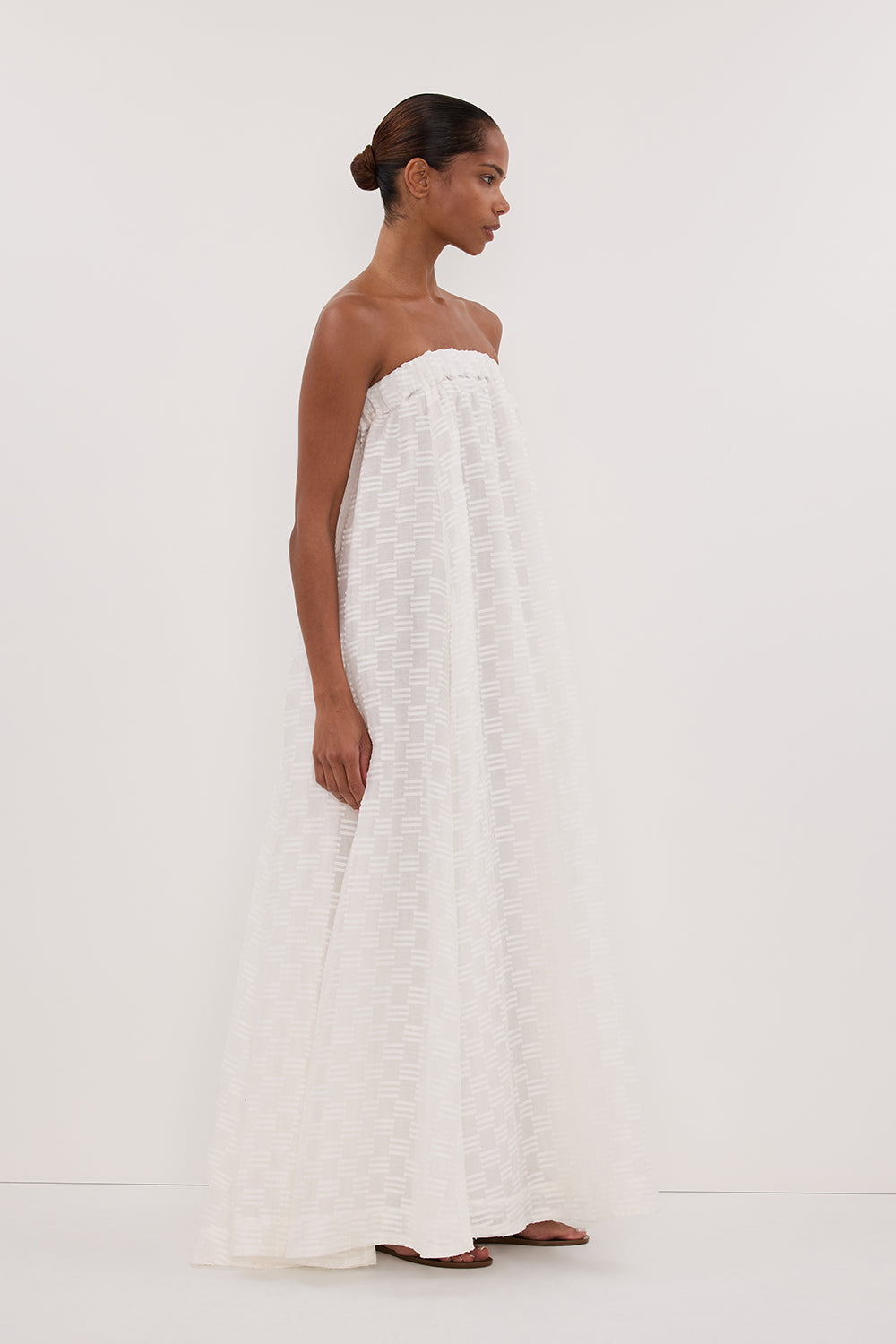 ELBA WHITE SHEER STRAPLESS DRESS