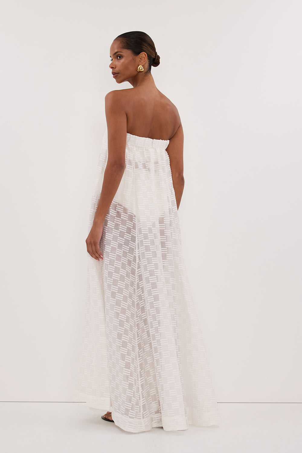 ELBA WHITE SHEER STRAPLESS DRESS