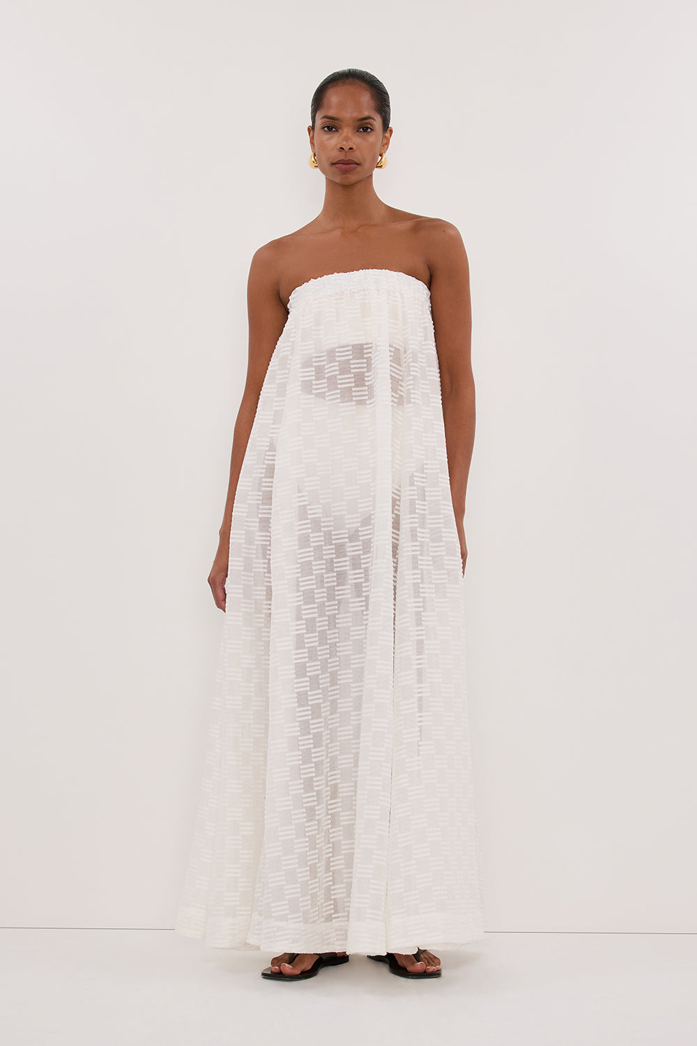 ELBA WHITE SHEER STRAPLESS DRESS