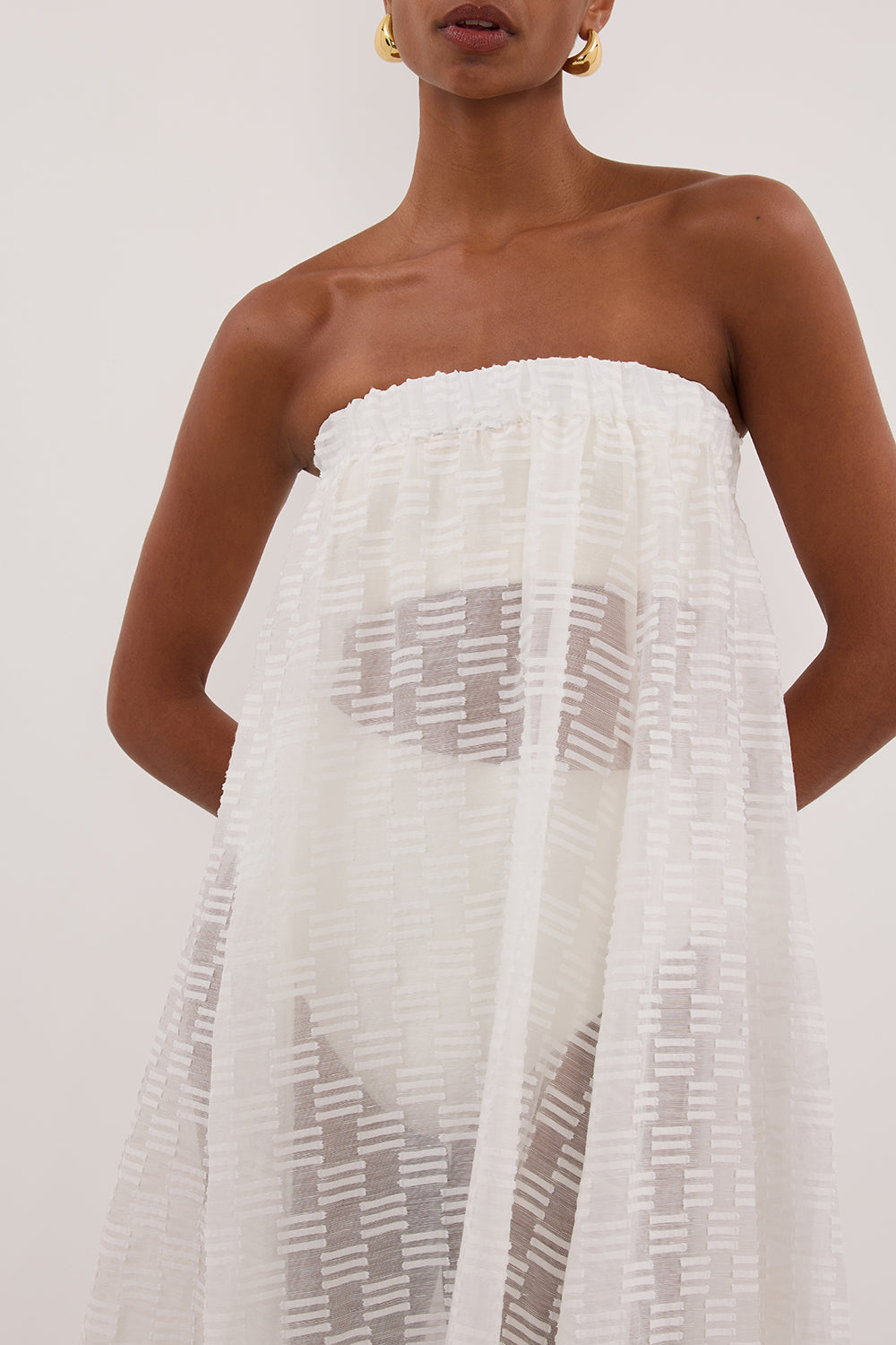 ELBA WHITE SHEER STRAPLESS DRESS