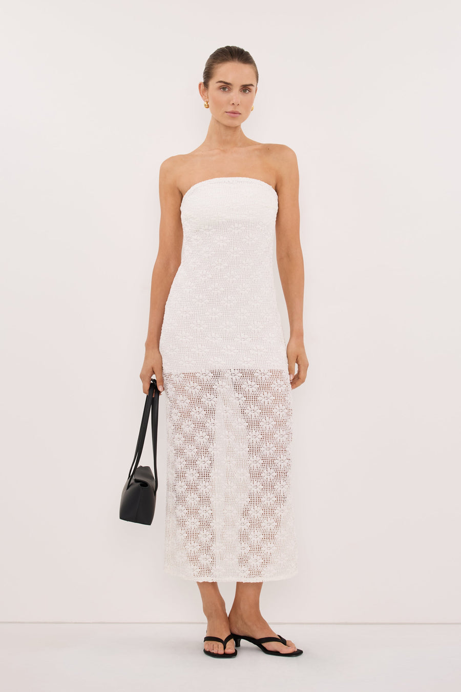 AGNES WHITE STRAPLESS CROCHET MAXI DRESS