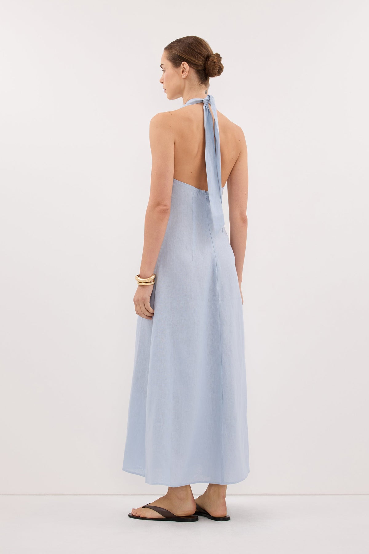 SKY DUSTY BLUE LINEN MIDI DRESS