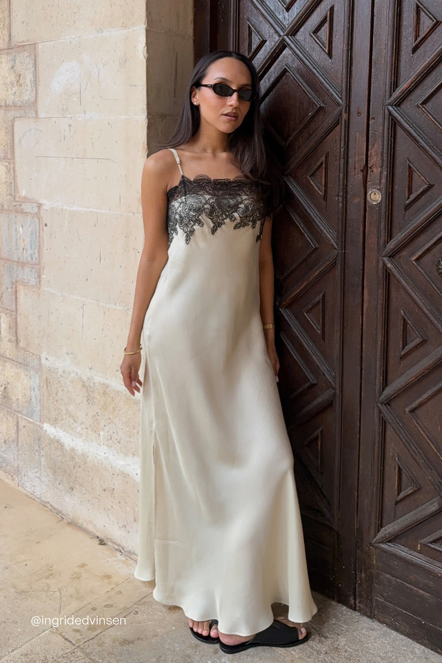 MINA STRAW CUPRO LACE MIDI DRESS